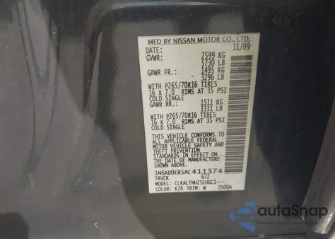 2010 Nissan Frontier Se z USA, uszkodzony, nr VIN 1N6AD0ER5AC411374